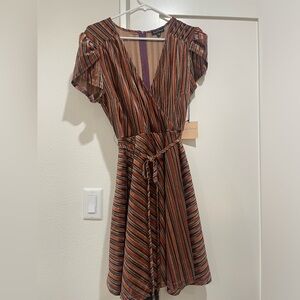 NWT Smak Parlour Striped Multicolor V-Neck Dress